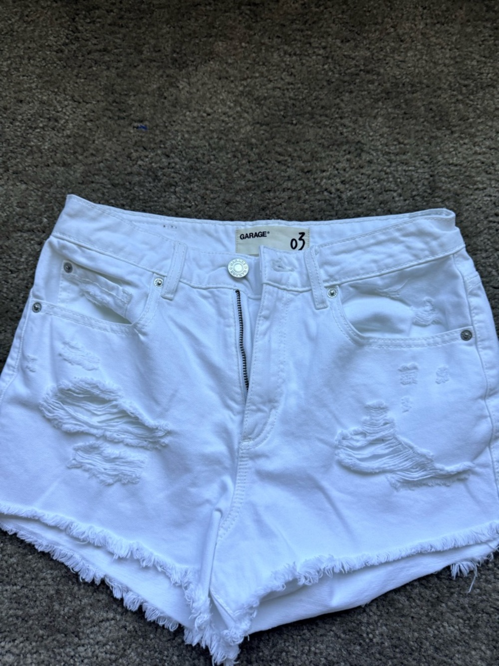 Garage White Distressed High-Rise Jean Shorts